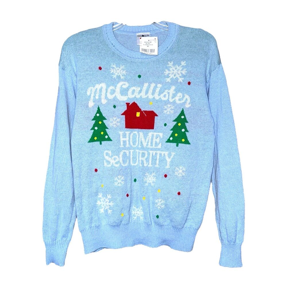 HOME ALONE McCallister Home Security Juniors Blue Knit Pullover Sweater Size XS